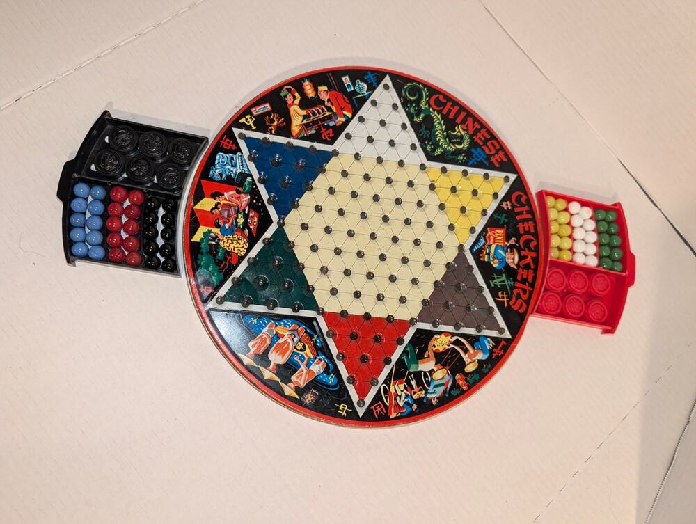 Vtg Chinese Checkers Game Pixie All Metal Game Board Steven Mfg RARE! Complete